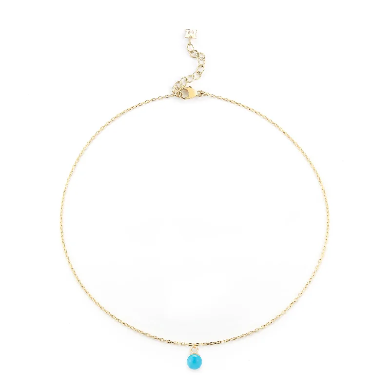 trendy anklet chains for women-14kt Gold Uni Turquoise Chain Anklet