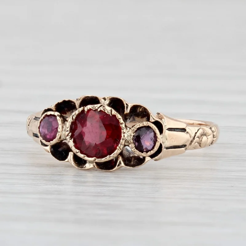 affordable diamond engagement rings for women-Antique Victorian Garnet Ruby Ring 9k Yellow Gold Size 5.5