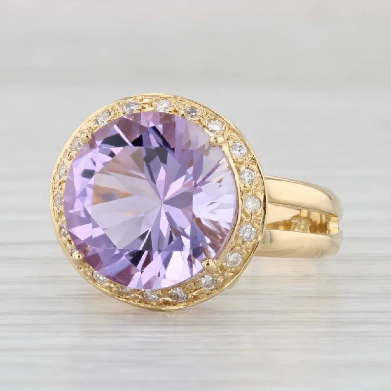 stackable engagement rings for women-6.56ctw Round Amethyst Diamond Halo Ring 18k Yellow Gold Size 6.5 Cocktail