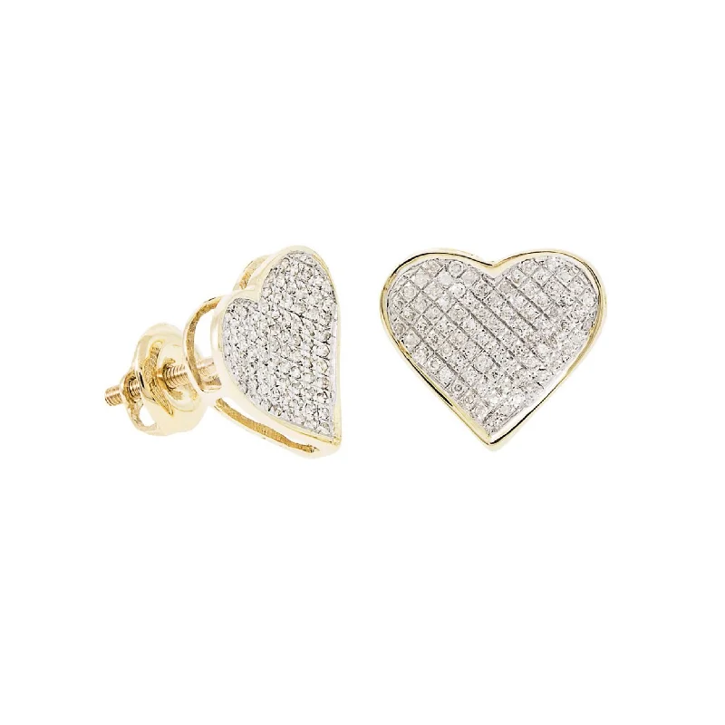 classic hoop earrings for women-Diamond Pave Heart Stud Earrings (14K)