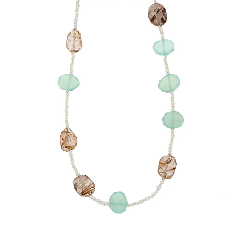 rose gold necklaces for women-Nava Zahavi Chalcedony, Ruthilated Quartz and Pearl Necklace