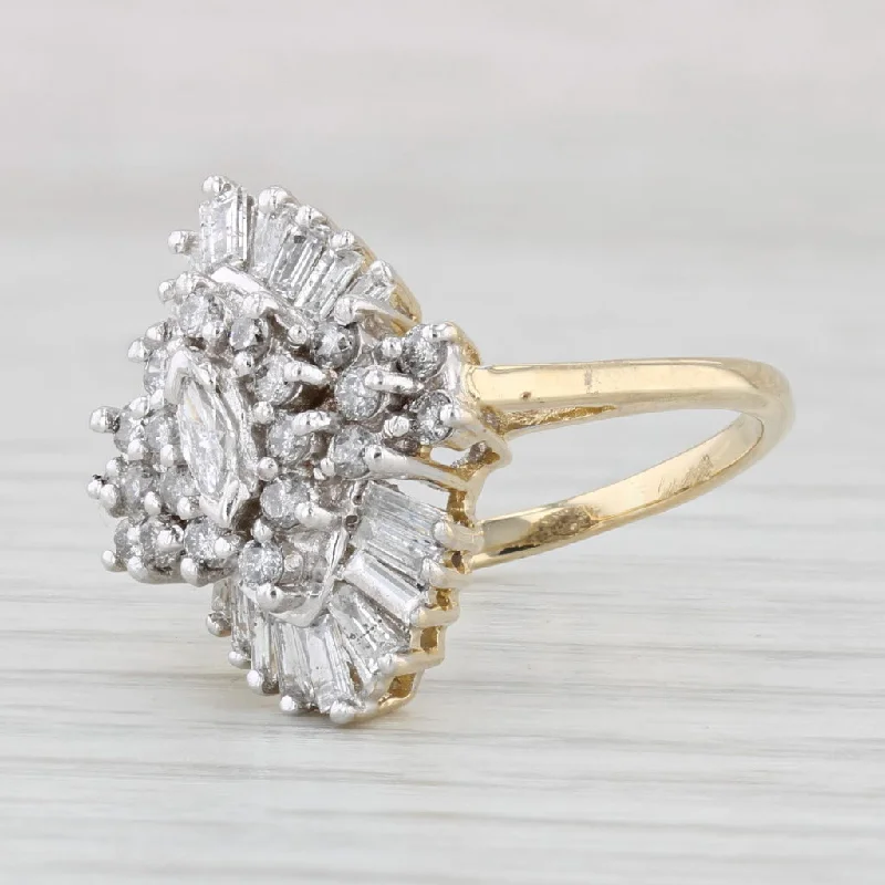 vintage-inspired halo engagement rings for women-0.79ctw Diamond Cluster Ring 14k Yellow Gold Size 6