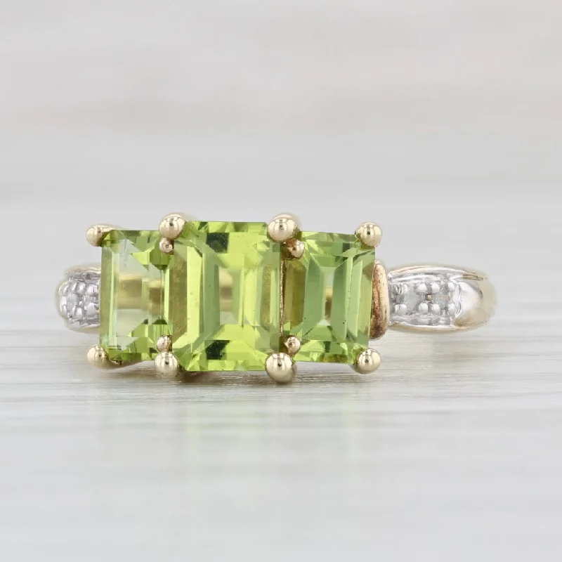 unique gemstone engagement rings for women-2.50ctw 3-Stone Green Peridot Ring 10k Yellow Gold Size 7