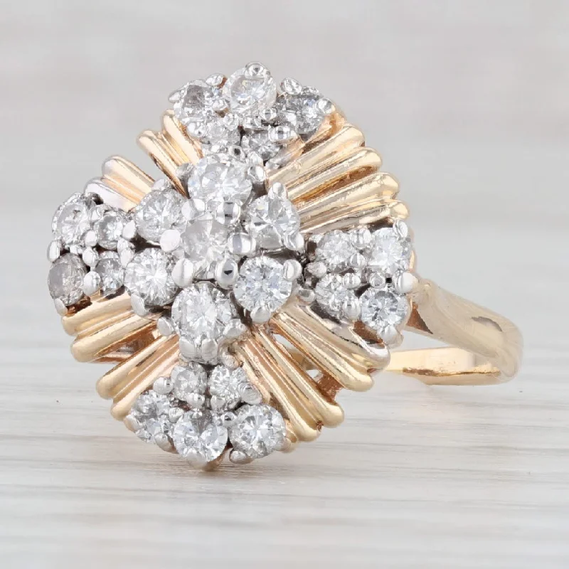 vintage diamond engagement rings for women-1.10ctw Round Diamond Cluster Ring 14k Yellow Gold Size 8.75 Cocktail