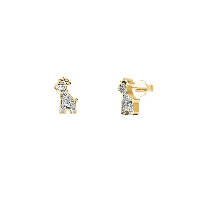 gold drop earrings for women-Diamond Giraffe Stud Earrings (14K)