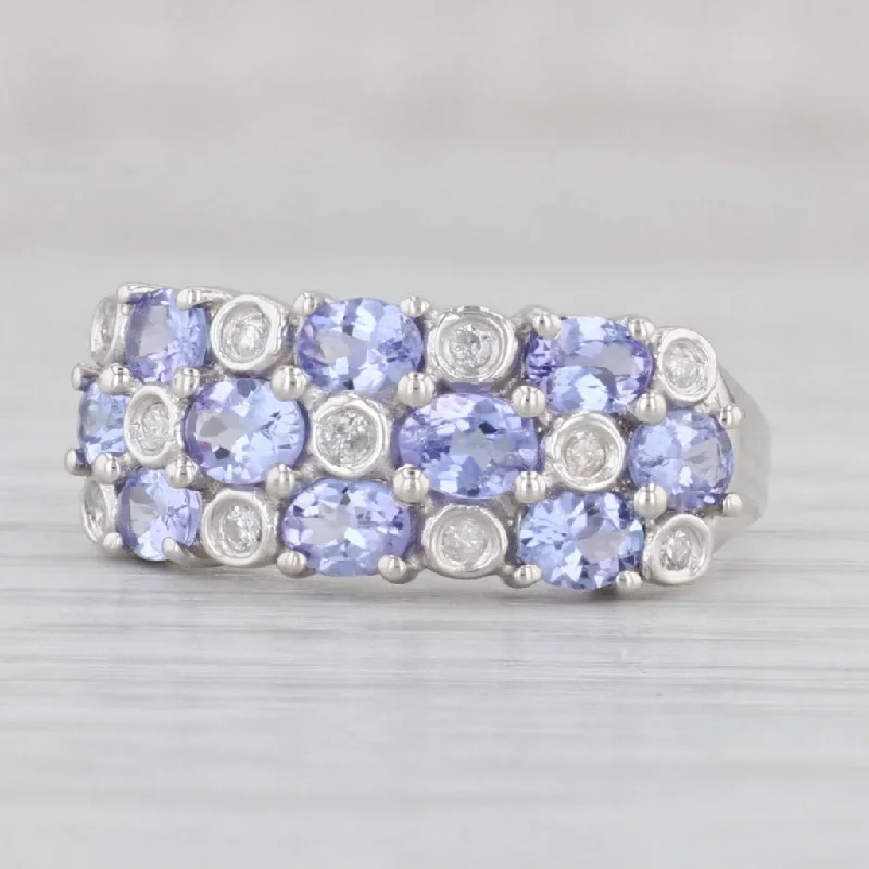 vintage engagement rings for women-1.60ctw Tanzanite Diamond Cluster Ring 10k White Gold Size 8