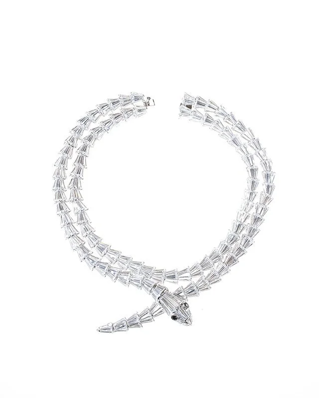 silver chain necklaces for women-Fishtail Double Baguette CZ Snake Necklace