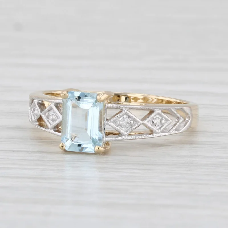 large engagement rings for women-0.75ct Aquamarine Solitaire Ring 14k Yellow Gold Size 7 Diamond Accents