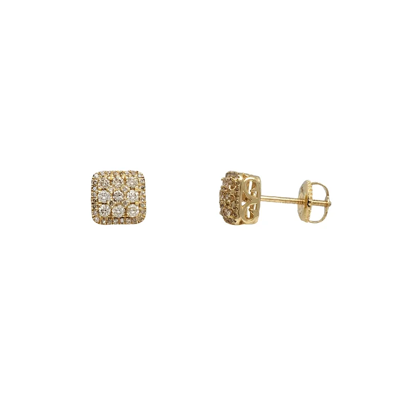 bold earrings for women-Diamond Pave Square Stud Earrings (14K)