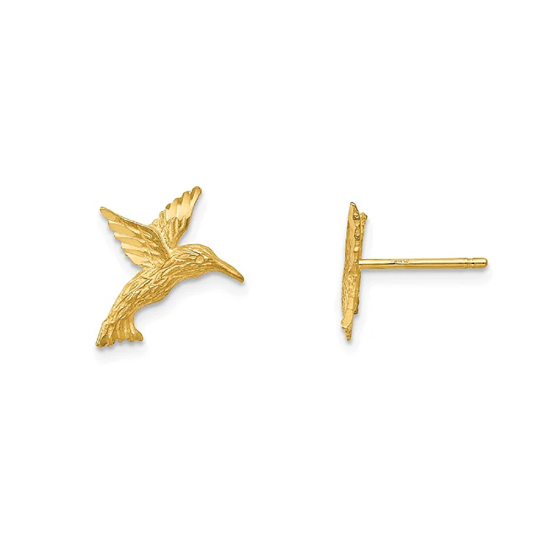 long earrings for women-Textured Hummingbird Stud Earrings (14K)