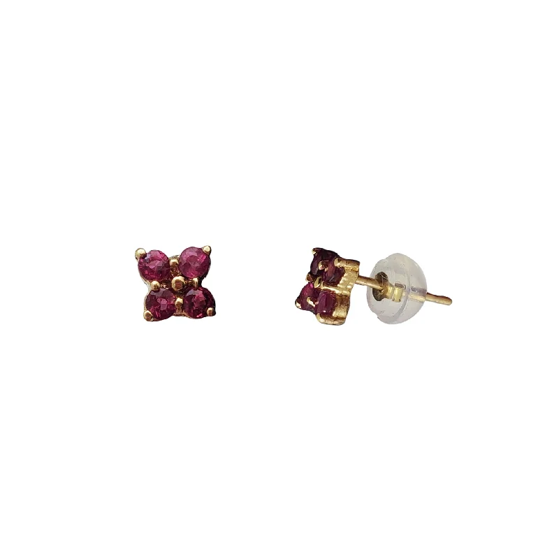 clip-on stud earrings for women-Ruby Flower Stud Earrings (14K)