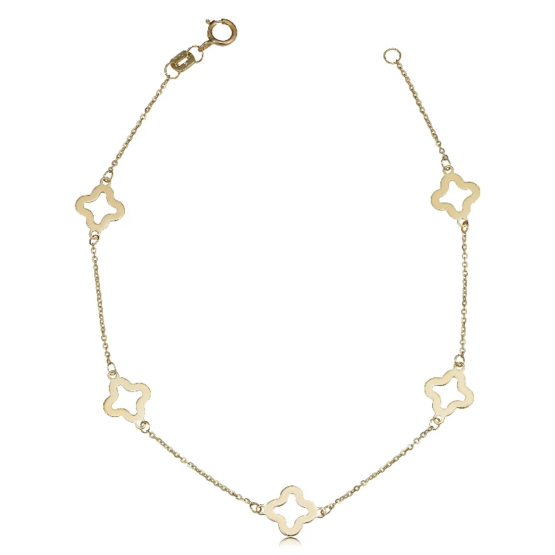 ankle chain bracelets for women-14k Gold Open Clover Anklet