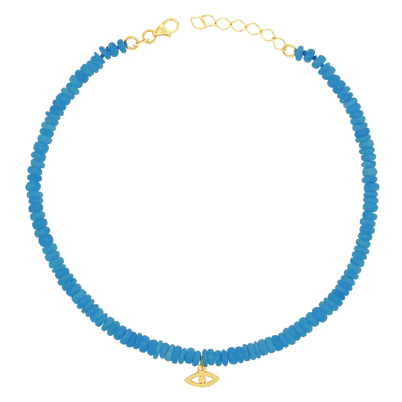 diamond anklets for women-Evil Eye Neon Blue Opal Anklet