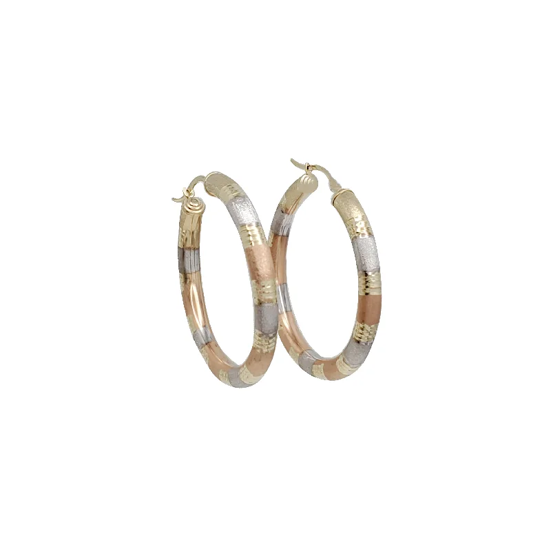 diamond drop earrings for women-Tricolor  Hoop Earrings (14K)