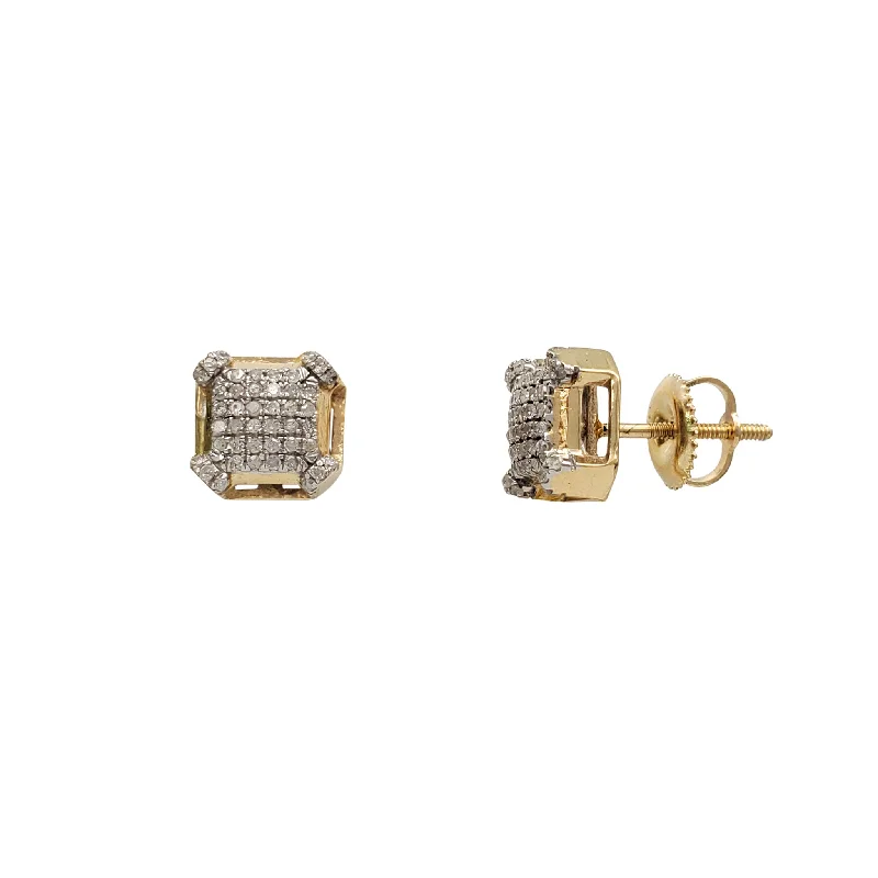 bridal earrings for women-Diamond Iced-Out Square Stud Earrings (10K)