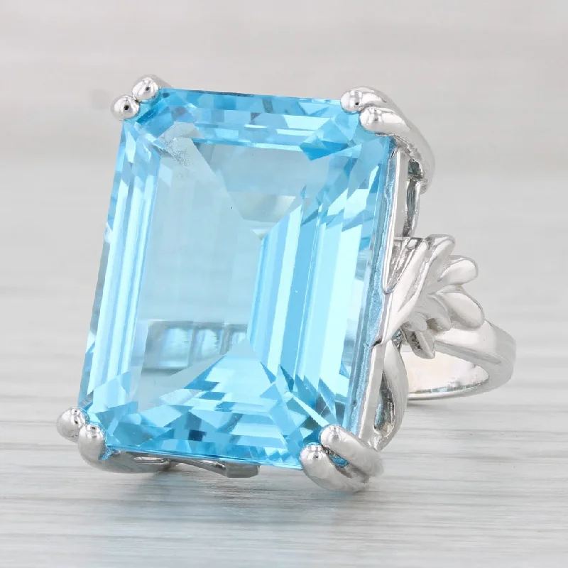 princess-cut diamond engagement rings for women-29ct Emerald Cut Blue Topaz Solitaire Ring 14k White Gold Size 7.5 Cocktail