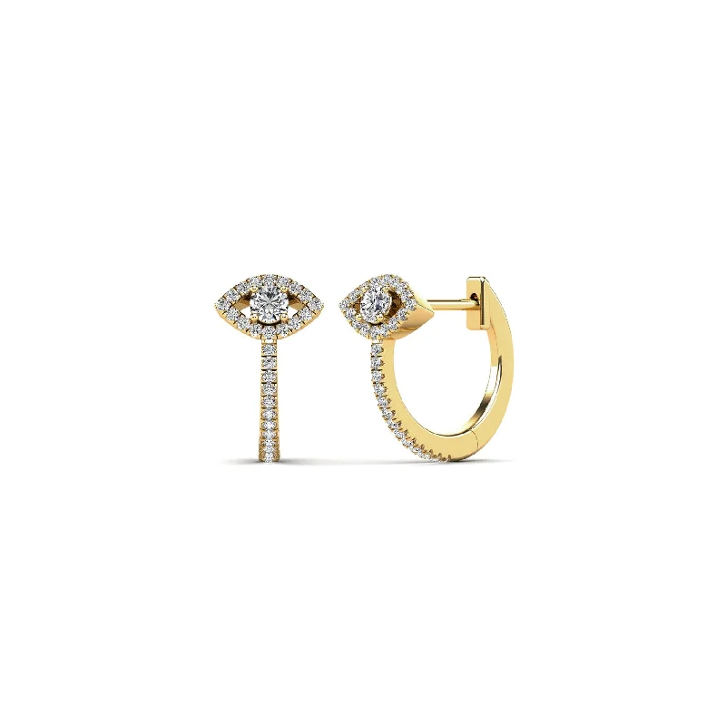 classic earrings for women-Diamond Evil Eyes Huggie Earrings (14K)