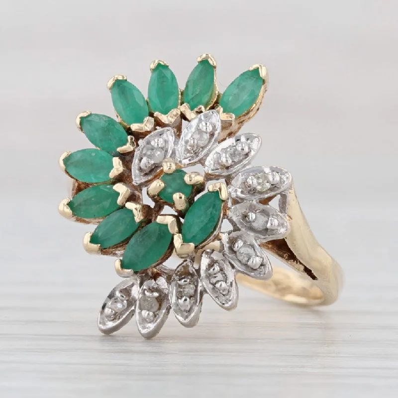 engagement rings with sapphire stones for women-0.85ctw Emerald Diamond Swirl Ring 10k Yellow Gold Size 5.75 Cluster