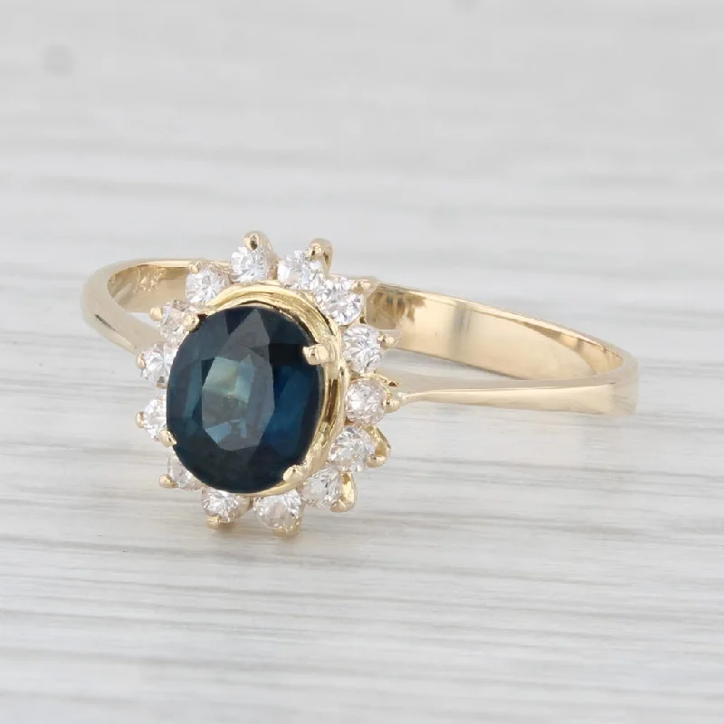 personalized engagement rings for women-0.97ctw Oval Blue Sapphire Cubic Zirconia Halo Ring 14k Yellow Gold Size 7.5