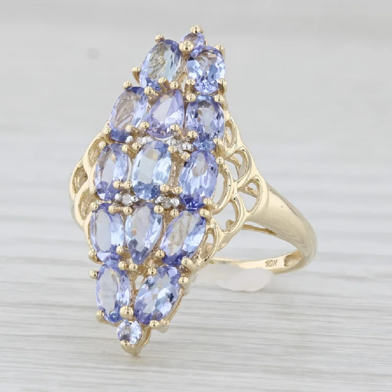 oval engagement rings for women-3.25ctw Tanzanite Cluster Ring 10k Yellow Gold Size 7 Cocktail