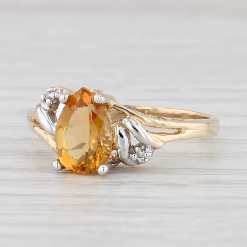 round-cut engagement rings for women-1ct Pear Citrine Solitaire Ring 10k Yellow Gold Size 7 Diamond Accents