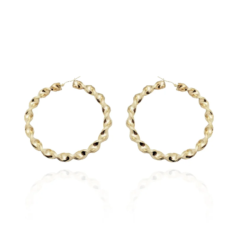 flower-shaped earrings for women-Churro Twist Hoop Earrings (10K)