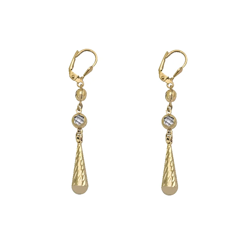 clip-on earrings for women-Diamond Cut Zirconia Teardrop Dangling Earring (14K)