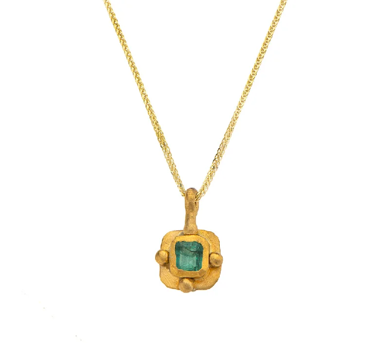 eternity necklaces for women-Nava Zahavi Yellow Gold Square Emerald Pendant Necklace