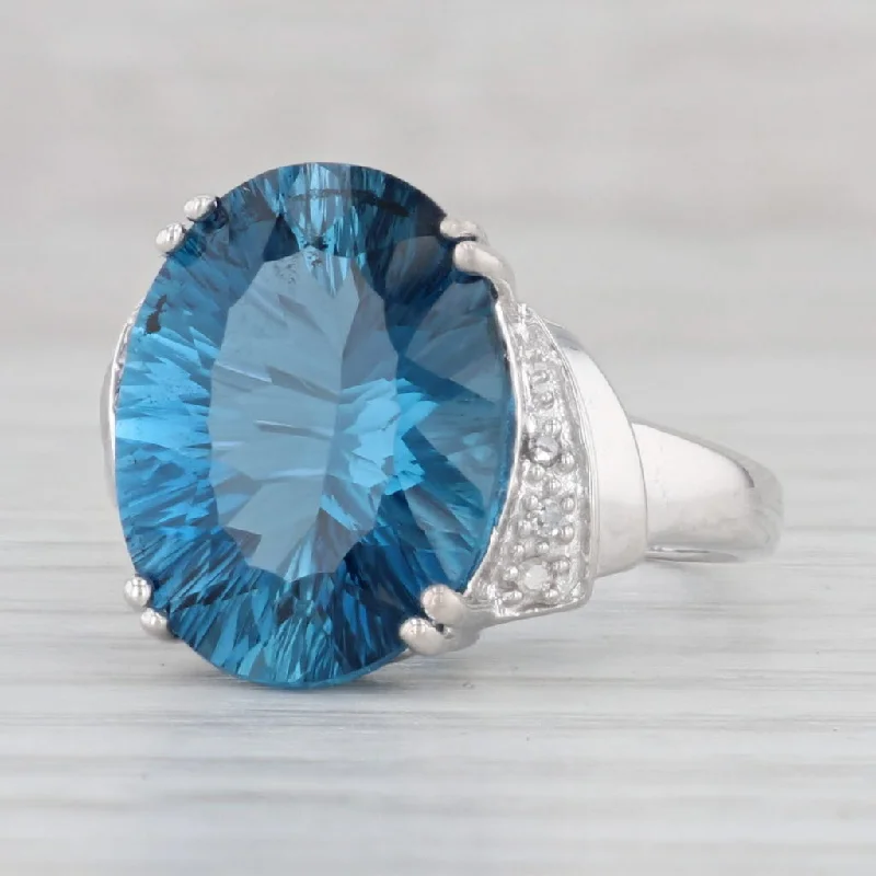 matching engagement rings for women-10.85ct London Blue Topaz Oval Solitaire Ring 10k Gold Size 8.25 Diamond Accents