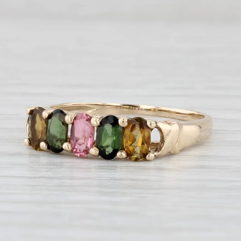 engagement rings with birthstones for women-1.25ctw Pink Green Yellow Tourmaline Ring 14k Yellow Gold Size 8.25 Stackable