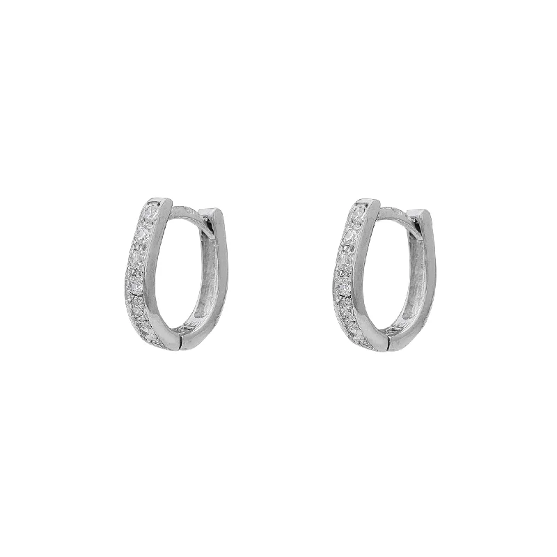 unique earrings for women-Diamond U-Shape Huggie Earrings (14K)