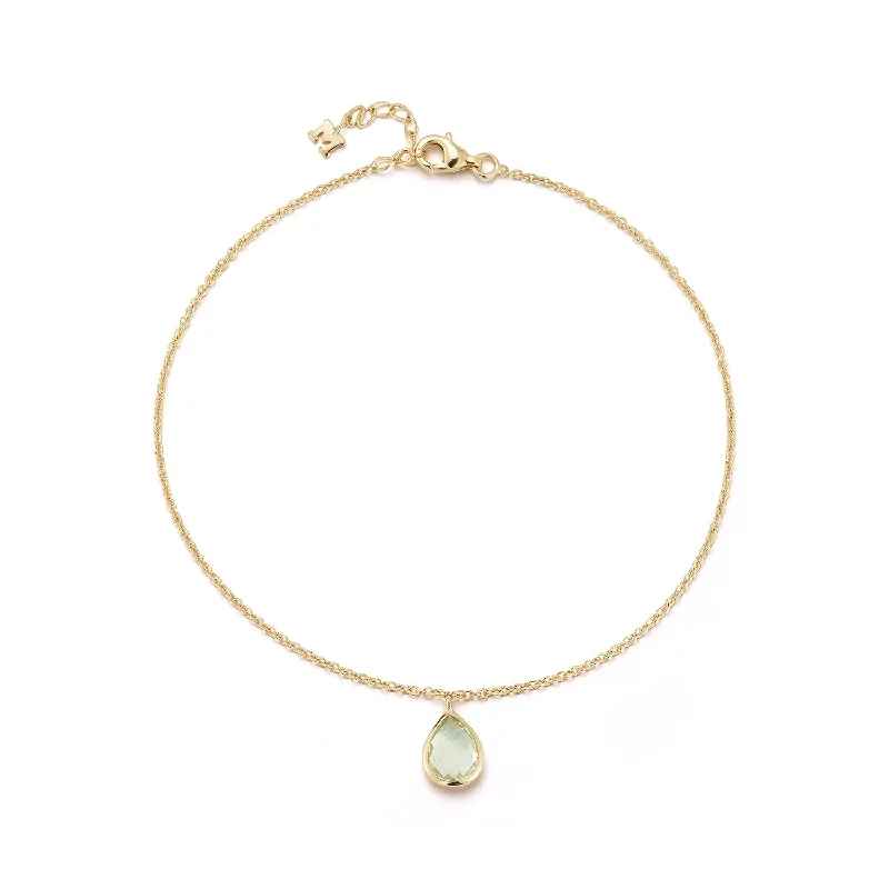 engraved anklets for women-14kt Green Amethyst Pear Anklet