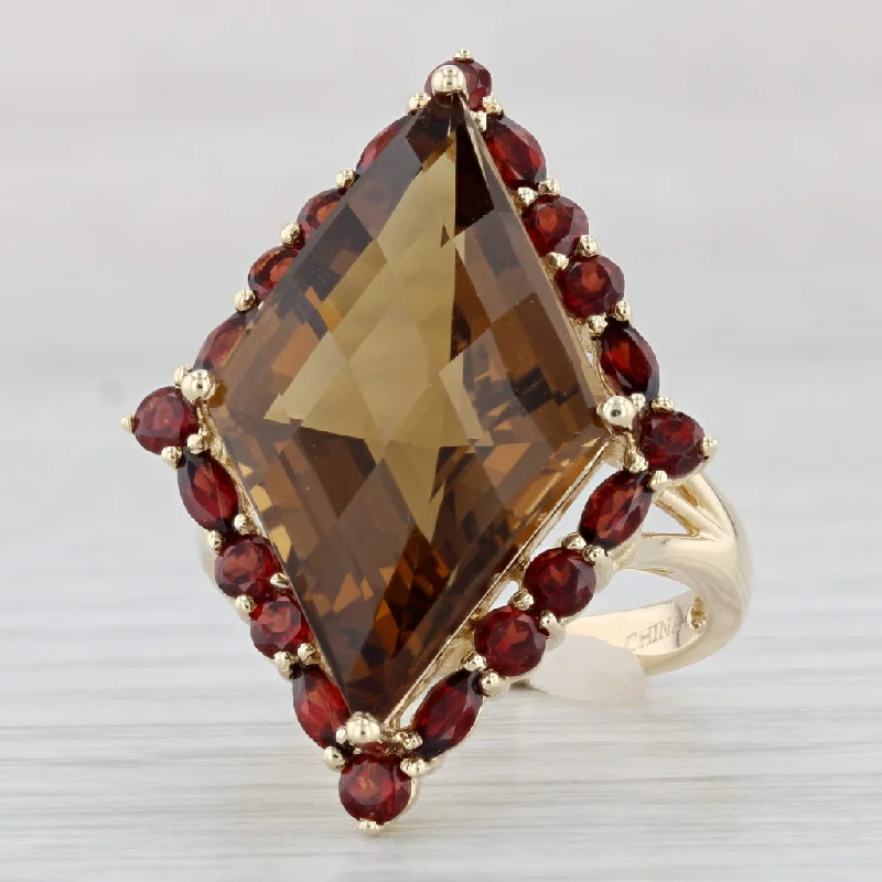 heart-shaped engagement rings for women-Citrine Garnet Halo Cocktail Ring 10k Yellow Gold Size 7.25