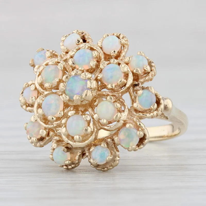 anniversary engagement rings for women-Vintage Opal Cluster Ring 14k Yellow Gold Cocktail Size 6