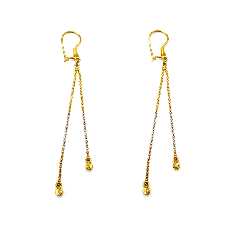 trendy earrings for women-Tricolor Moon-Cut Ball Drop Earrings (14K)