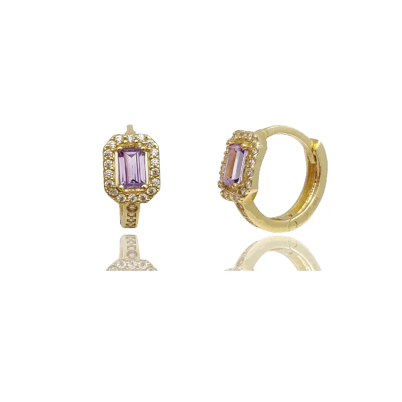 vintage gemstone earrings for women-Emerald Cut CZ Huggie Earrings (14K).