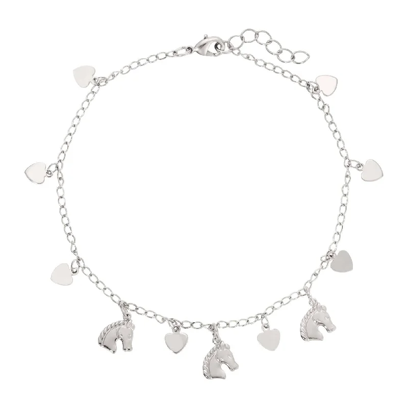 colorful anklets for women-1928 Jewelry Equine & Heart Charms Anklet 9" + 1.5" Extension