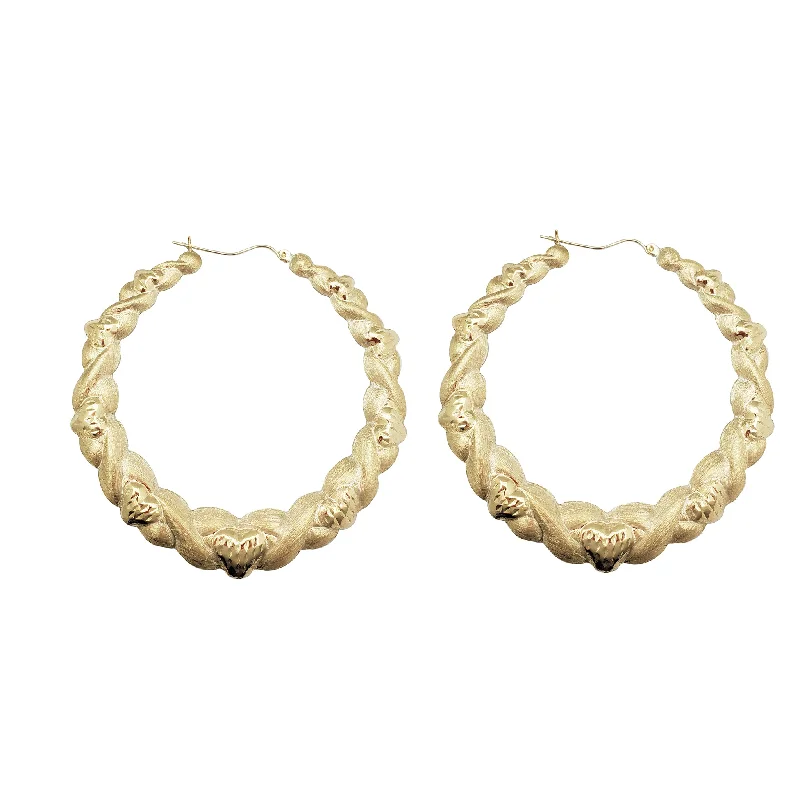 minimalist earrings for women-Florentine-Cut Heart & Criss Cross Hoop Earrings (10K)