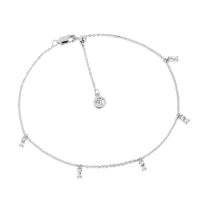 diamond ankle bracelets for women-Princess Ankle Chain Silver Anklet w. White Zirconias 26cm