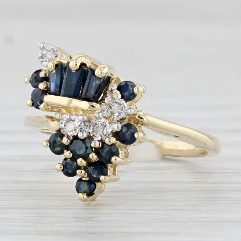 heart-shaped diamond engagement rings for women-0.80ctw Blue Sapphire Cluster Ring 14k Yellow Gold Size 7 Diamond Accents