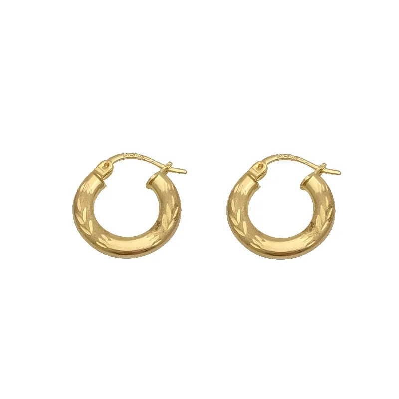 engagement earrings for women-Leaf Diamond Cut Hoop Earring (10K)