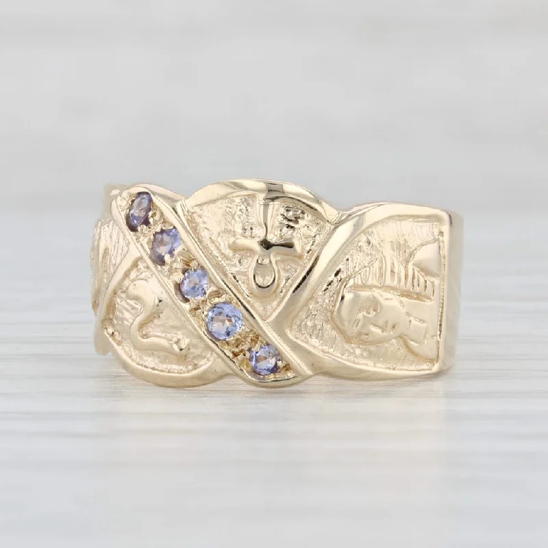 exquisite engagement rings for women-0.18ctw Tanzanite Egyptian Themed Ring 14k Yellow Gold Size 7.75 Figural Vintage