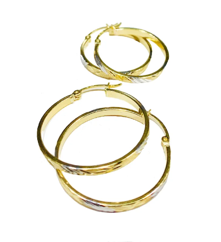 contemporary earrings for women-Two-tone Hoop Earrings (14K).