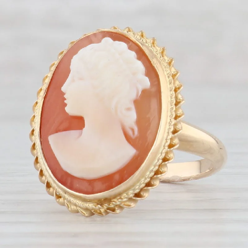 minimalist engagement rings for women-Vintage Cameo Ring 14k Yellow Gold Size 7 Figural Bust Carved Shell