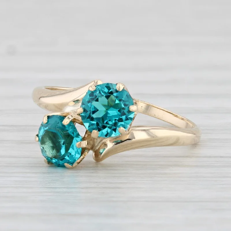 custom gemstone engagement rings for women-Round Teal Glass Ring 10k Yellow Gold Size 4 Bypass