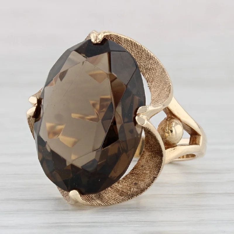 two-tone engagement rings for women-Large 11.65ct Smoky Quartz Ring 10k Yellow Gold Sz 5.75 Oval Solitaire Cocktail