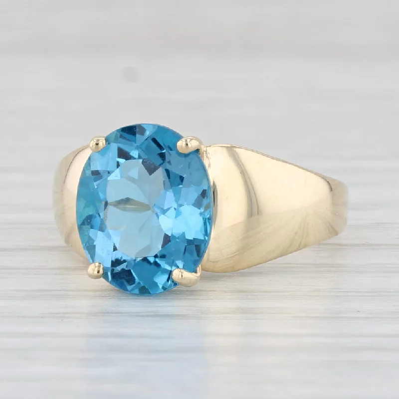 personalized engagement rings for women-4.60ct Oval Solitaire Blue Topaz Ring 14k Yellow Gold Size 7.5