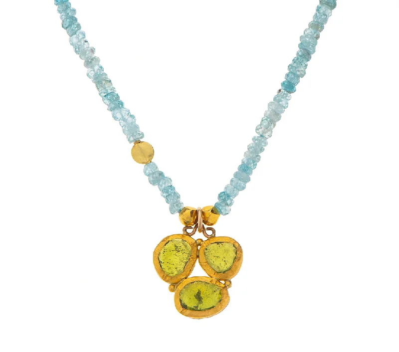 custom pendant necklaces for women-Nava Zahavi Aquamarine and Tourmaline Cluster Yellow Gold Necklace