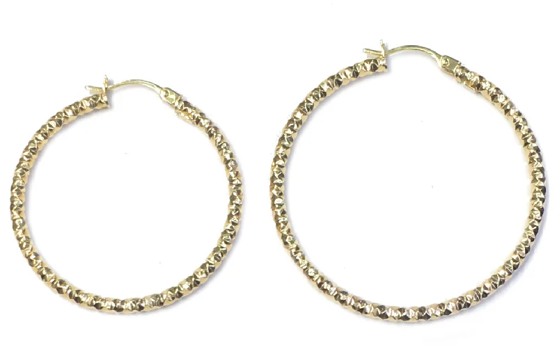 bohemian earrings for women-Hoop Earrings (Fancy Diamond Cut) 14K