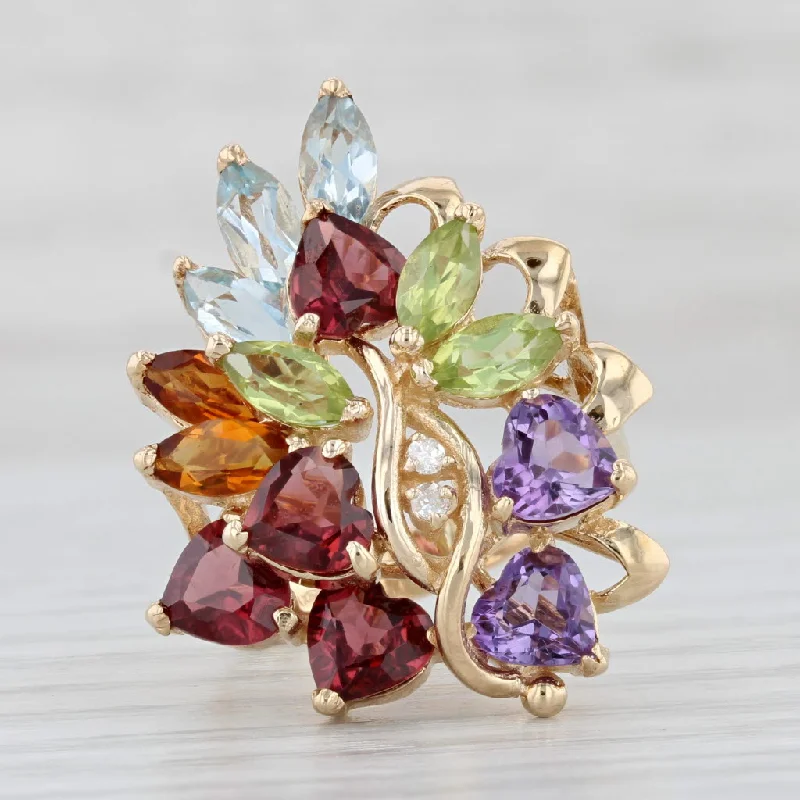 engagement rings with unique designs for women-4.70ctw Gemstone Cluster Ring 14k Gold Size 6.25 Amethyst Garnet Peridot Topaz